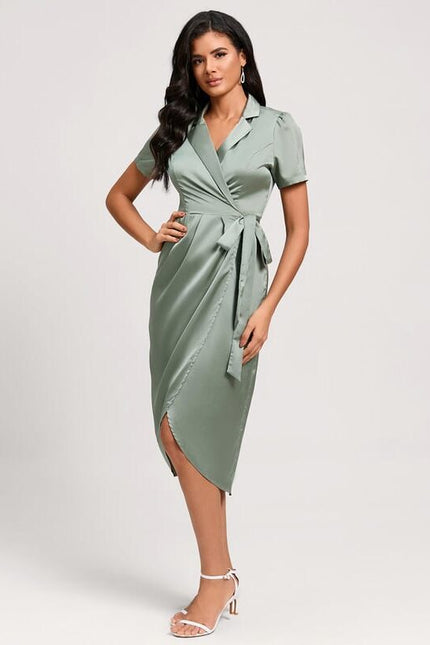 robe fourreau vert sauge - gallery 1