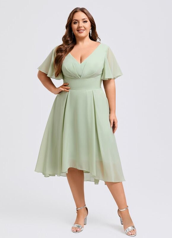 Robe Grande Taille Robe Verte Tendance Robe Ceremonie Vert Sauge Femme