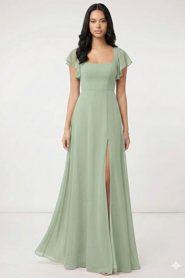 Robe Mousseline Vert Sauge