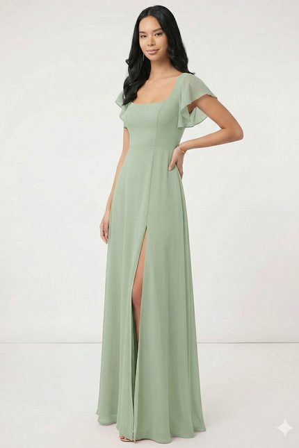 Robe Mousseline Vert Sauge