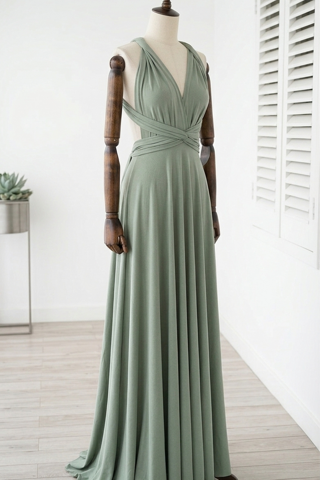 Robe Élégante Vert Sauge Satin