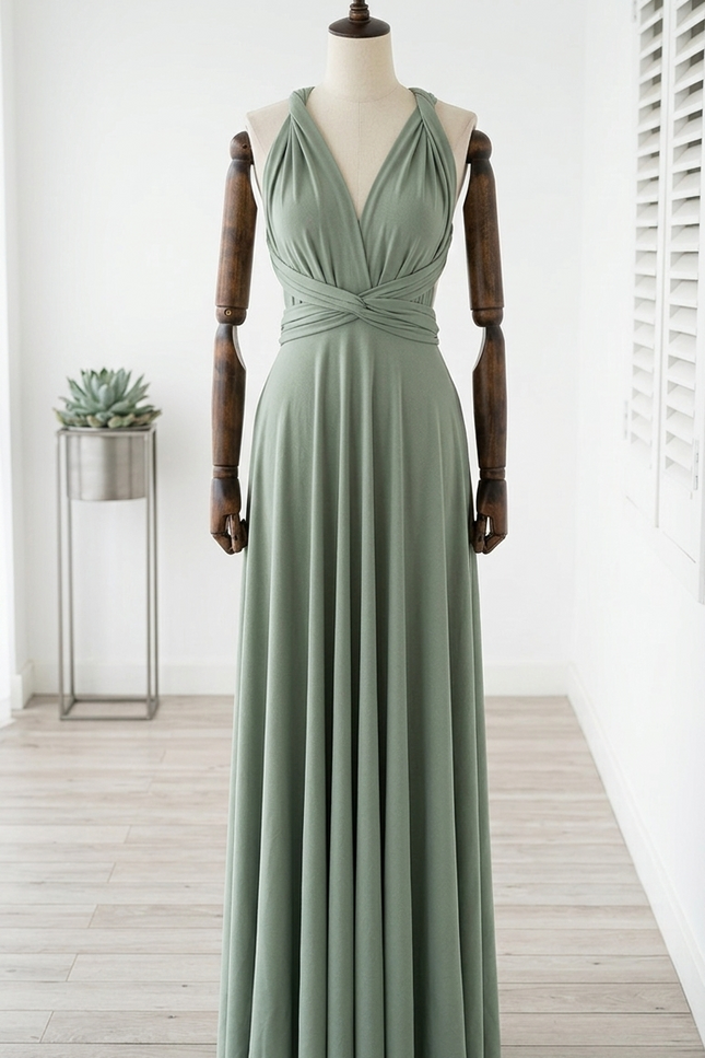 Robe Élégante Vert Sauge Satin