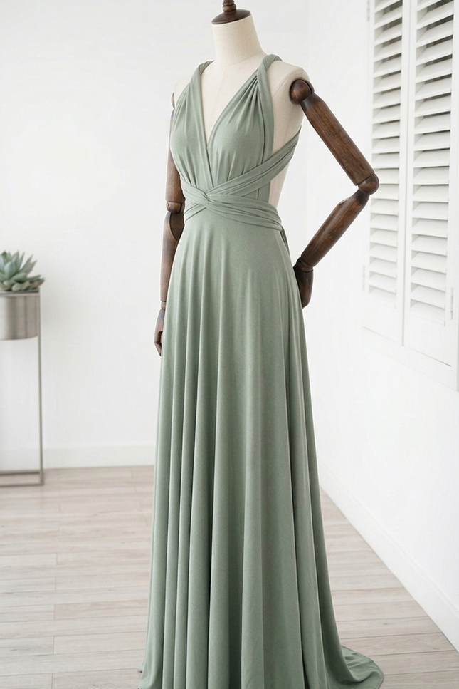 Robe Élégante Vert Sauge Satin
