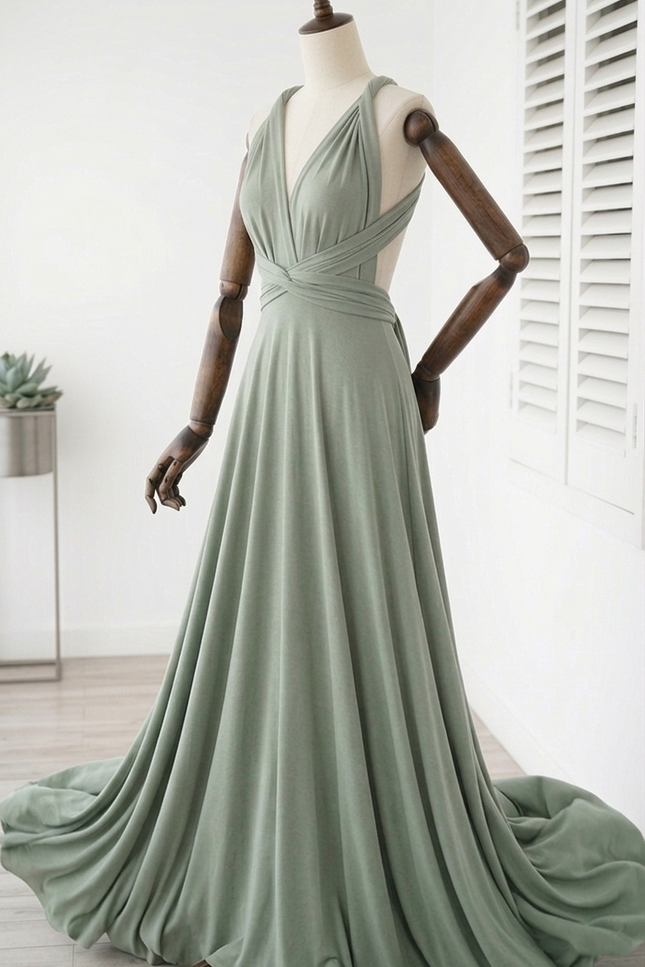 Robe Élégante Vert Sauge Satin