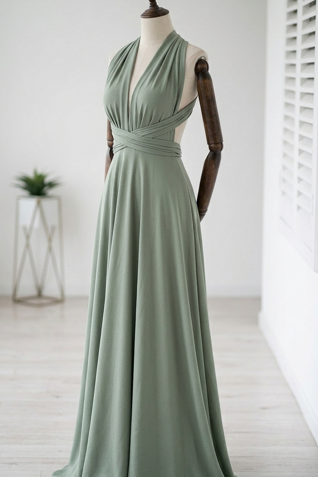Robe Élégante Vert Sauge Satin