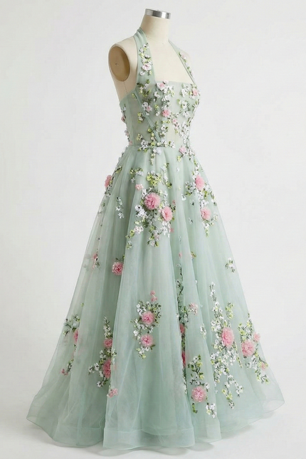 Robe Trapèze Florale Vert Sauge