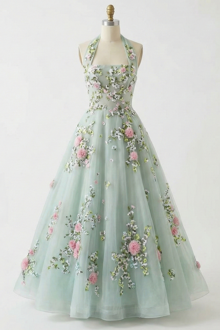 Robe Trapèze Florale Vert Sauge