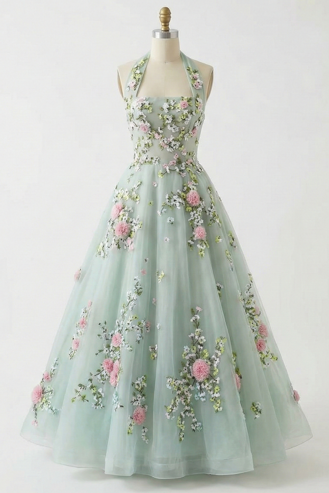 Robe Trapèze Florale Vert Sauge