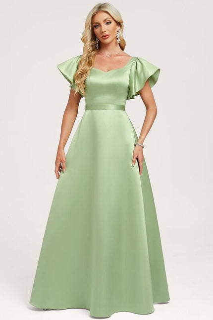 robe demoiselle d'honneur vert sauge satin - gallery 1