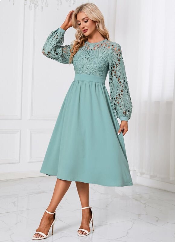 Robe Midi Dentelle Vert Sauge Élégante